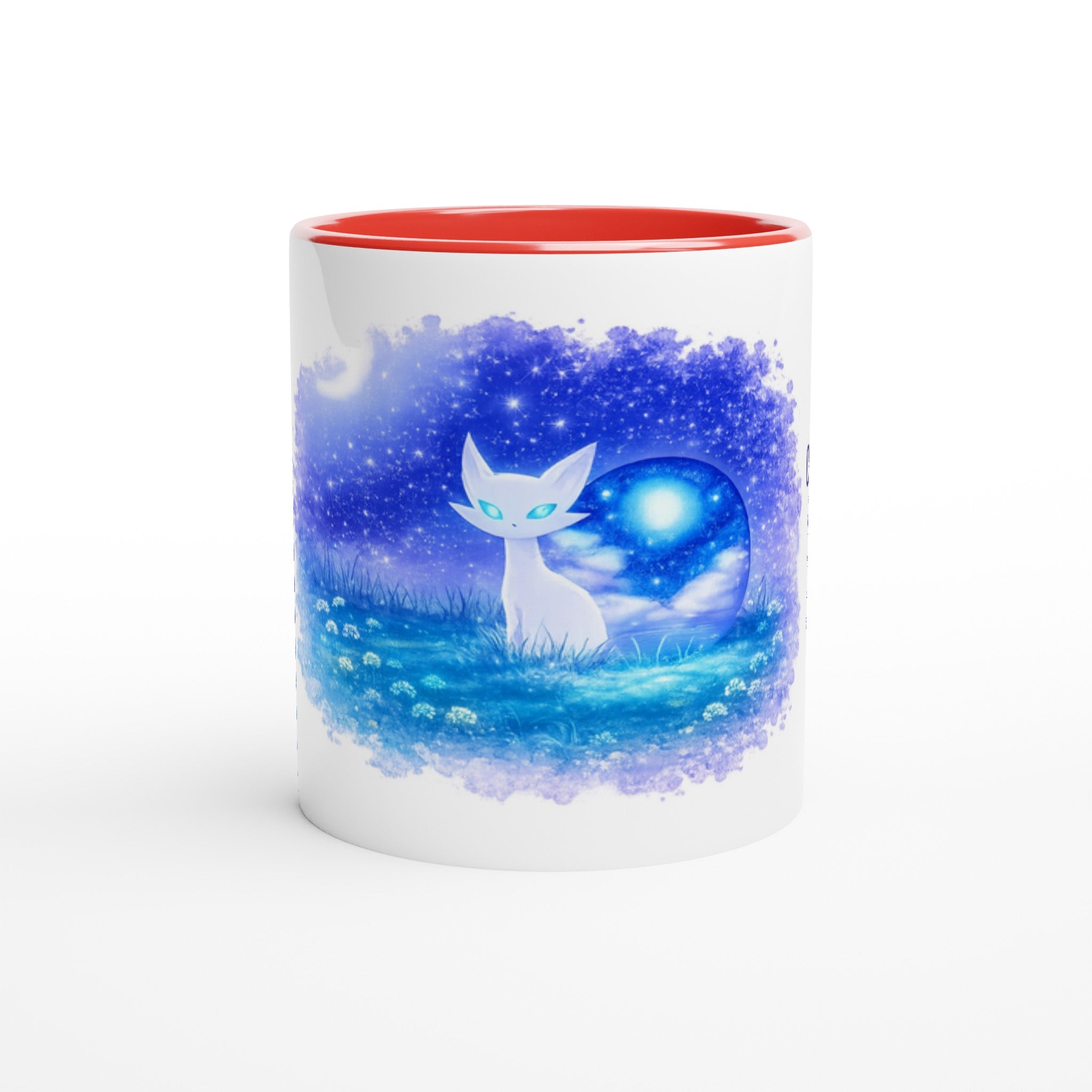 Galaxy Cat Mug cute cat coffee mugs featuring a celestial white cat against a starry background.